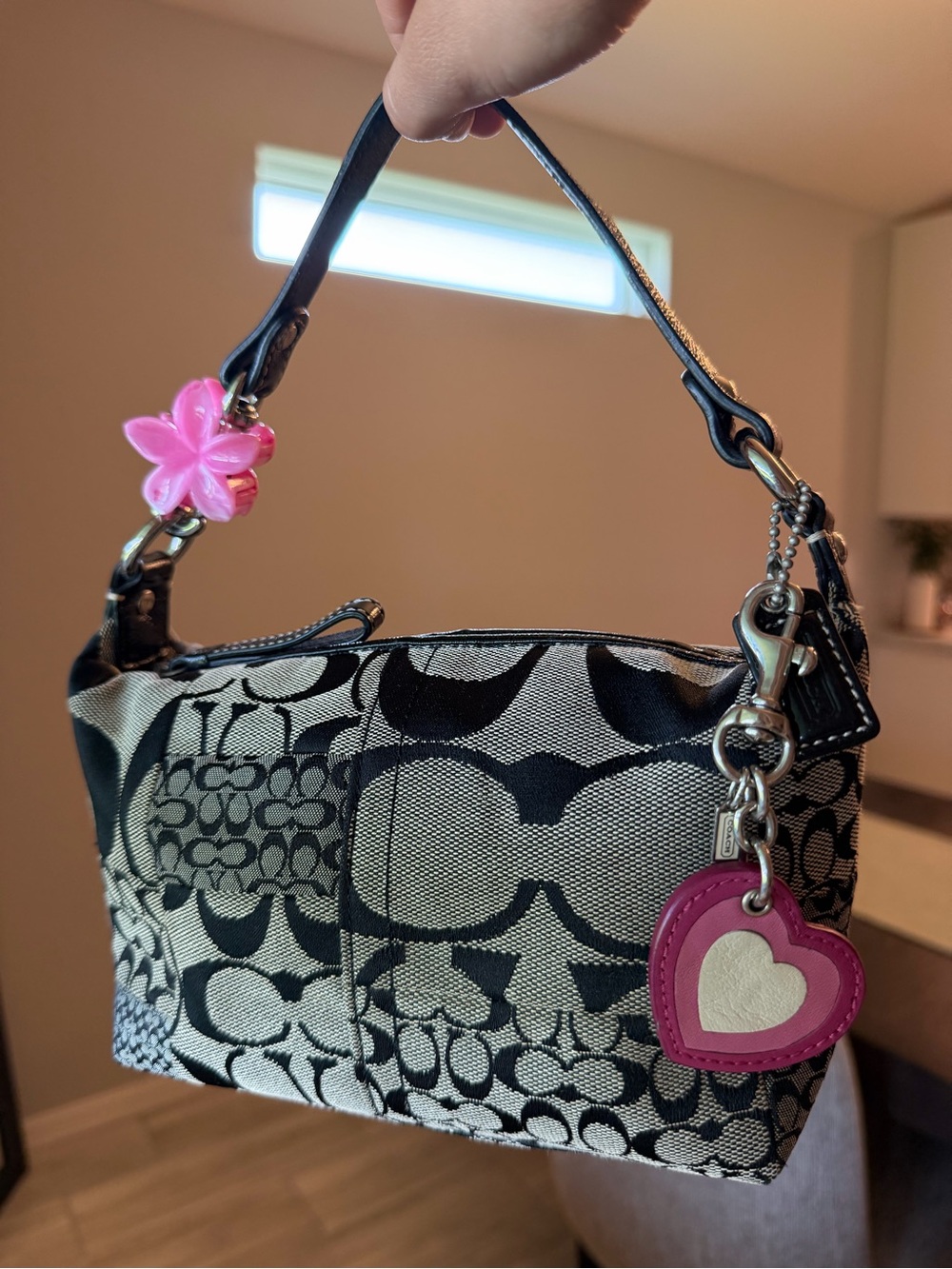 Black and gray Signature patchwork baguette shoulder bag
